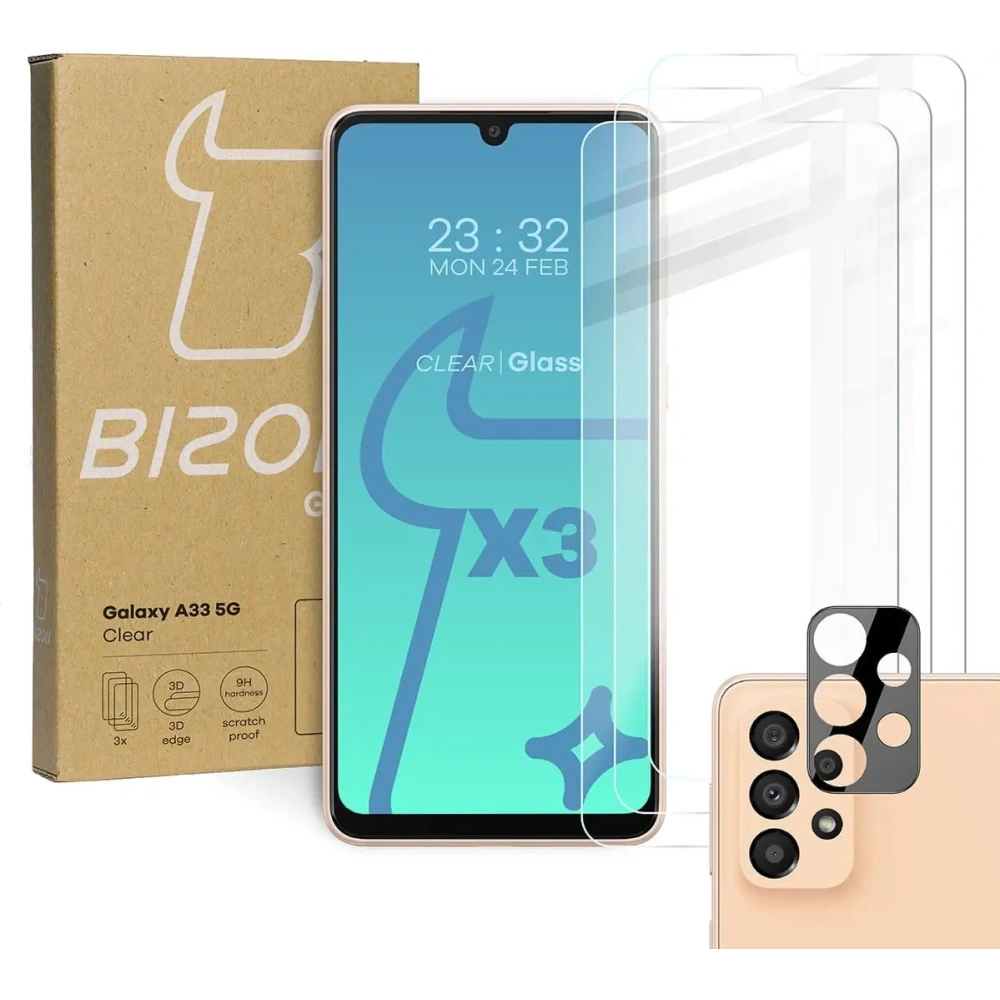 Hurtownia GSM - Bizon üveg Átlátszó edzett üveg - 3 db. + lencse üveg Samsung Galaxy A33 - BIZ1000 - {ean13} - Hurt