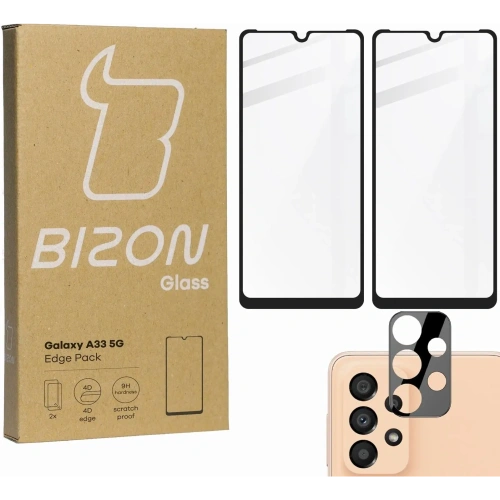 2x szkło hartowane Bizon Glass Edge + ochrona na obiektyw Samsung Galaxy A33 czarne