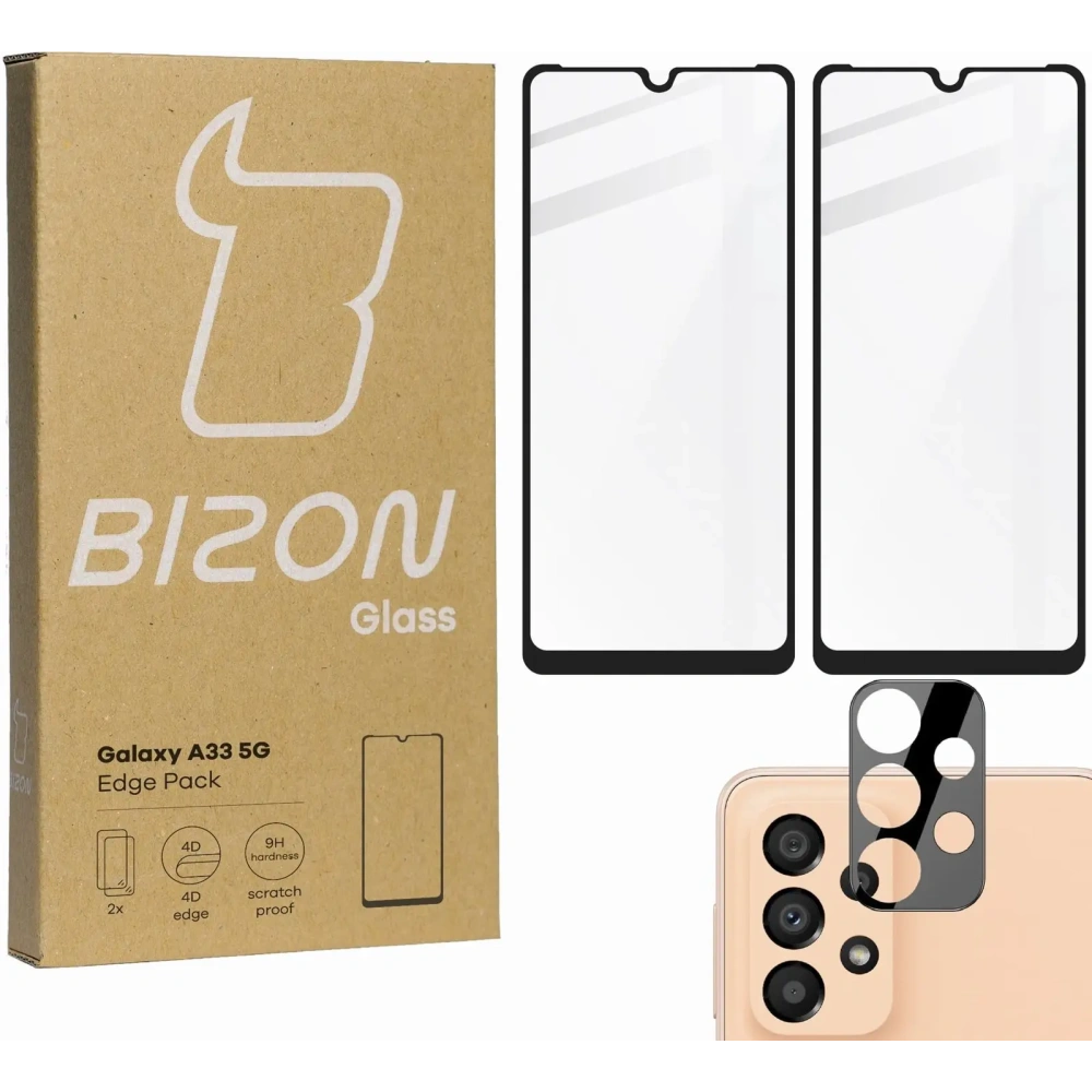 Hurtownia GSM - Bizon Glass Edge 2x gehärtetes Glas + Linsenschutz Samsung Galaxy A33 schwarz - BIZ7399 - {ean13} - Hurt
