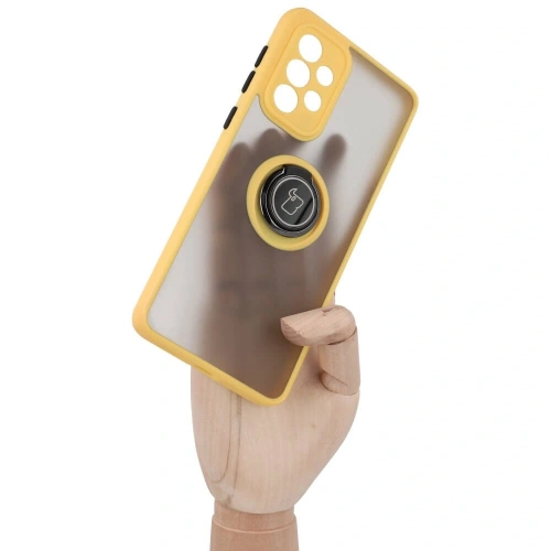 Etui z uchwytem na palec Bizon Case Hybrid Ring do Samsung Galaxy A33 5G przydymione z żółtą ramką