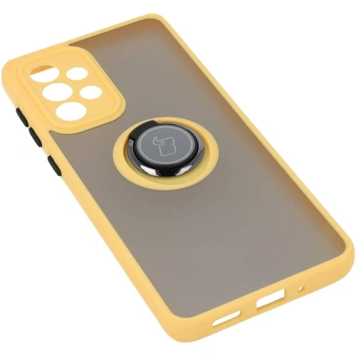 Etui z uchwytem na palec Bizon Case Hybrid Ring do Samsung Galaxy A33 5G przydymione z żółtą ramką
