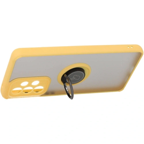 Etui z uchwytem na palec Bizon Case Hybrid Ring do Samsung Galaxy A33 5G przydymione z żółtą ramką