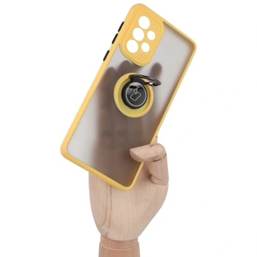 Etui z uchwytem na palec Bizon Case Hybrid Ring do Samsung Galaxy A33 5G przydymione z żółtą ramką