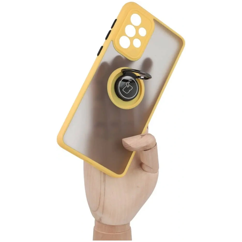 Hurtownia GSM - Etui z uchwytem na palec Bizon Case Hybrid Ring do Samsung Galaxy A33 5G przydymione z żółtą ramką - BIZ7414 - {ean13} - Hurt