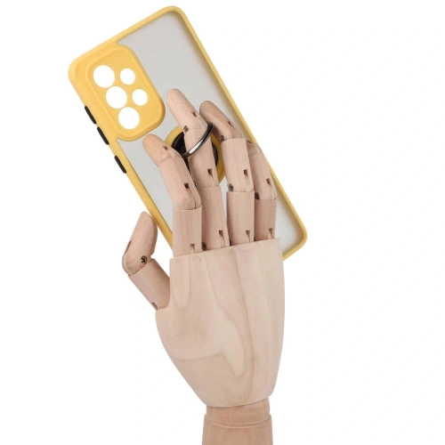 Etui z uchwytem na palec Bizon Case Hybrid Ring do Samsung Galaxy A33 5G przydymione z żółtą ramką