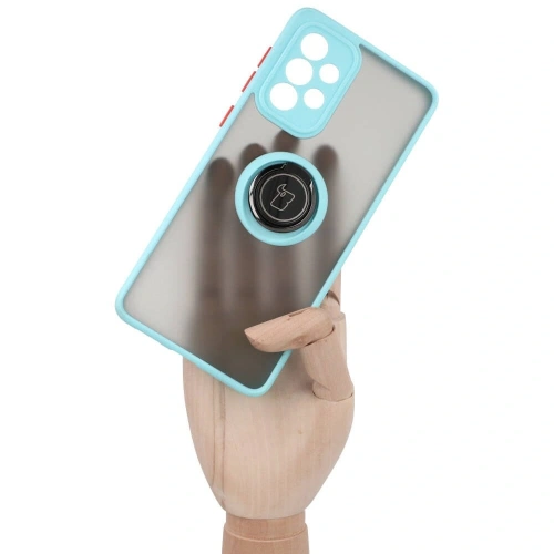 Etui z uchwytem na palec Bizon Case Hybrid Ring do Samsung Galaxy A33 5G przydymione z jasnoniebieską ramką
