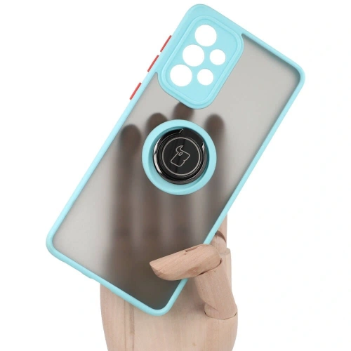 Etui z uchwytem na palec Bizon Case Hybrid Ring do Samsung Galaxy A33 5G przydymione z jasnoniebieską ramką