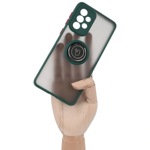Etui z uchwytem na palec Bizon Case Hybrid Ring do Samsung Galaxy A33 5G przydymione z ciemnozieloną ramką