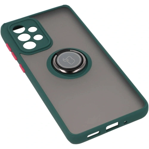 Etui z uchwytem na palec Bizon Case Hybrid Ring do Samsung Galaxy A33 5G przydymione z ciemnozieloną ramką