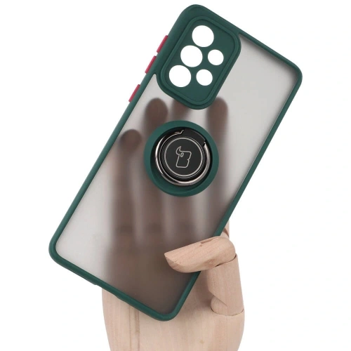Etui z uchwytem na palec Bizon Case Hybrid Ring do Samsung Galaxy A33 5G przydymione z ciemnozieloną ramką