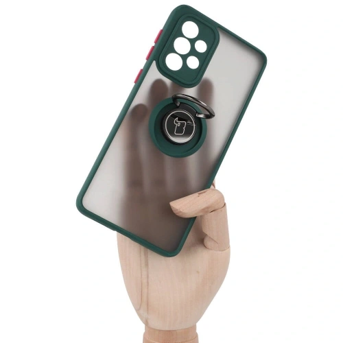 Etui z uchwytem na palec Bizon Case Hybrid Ring do Samsung Galaxy A33 5G przydymione z ciemnozieloną ramką
