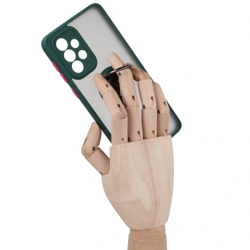 Etui z uchwytem na palec Bizon Case Hybrid Ring do Samsung Galaxy A33 5G przydymione z ciemnozieloną ramką