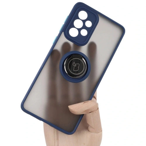 Etui z uchwytem na palec Bizon Case Hybrid Ring do Samsung Galaxy A33 5G przydymione z granatową ramką
