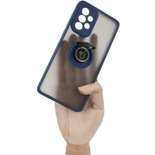 Etui z uchwytem na palec Bizon Case Hybrid Ring do Samsung Galaxy A33 5G przydymione z granatową ramką