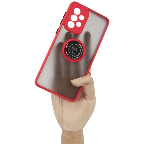 Etui z uchwytem na palec Bizon Case Hybrid Ring do Samsung Galaxy A33 5G przydymione z czerwoną ramką