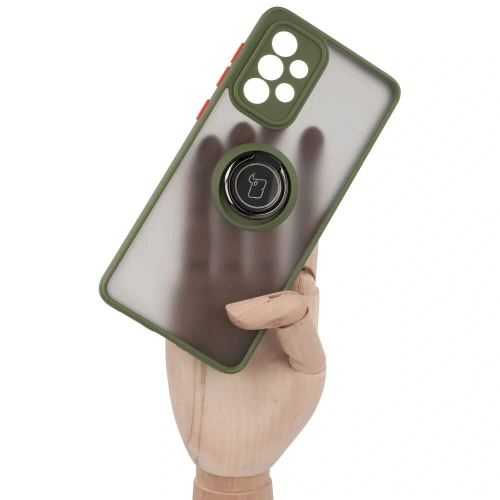 Etui z uchwytem na palec Bizon Case Hybrid Ring do Samsung Galaxy A33 5G przydymione z zieloną ramką