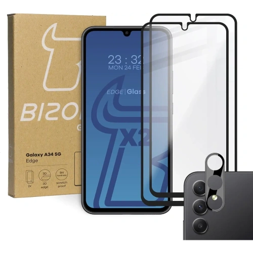2x Szkło na ekran + szkło na aparat BIZON Edge 2 do Samsung Galaxy A34 5G