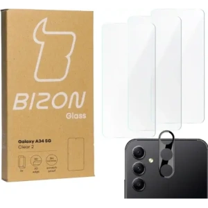 Hurtownia GSM - 3x Sklo na displej + sklo na fotoaparát BIZON Clear 2 do Samsung Galaxy A34 5G - BIZ1034 - {ean13} - Hurt