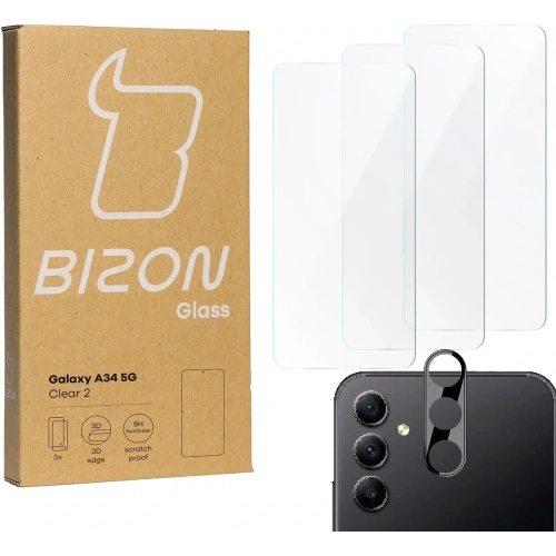 3x Szkło na ekran + szkło na aparat BIZON Clear 2 do Samsung Galaxy A34 5G