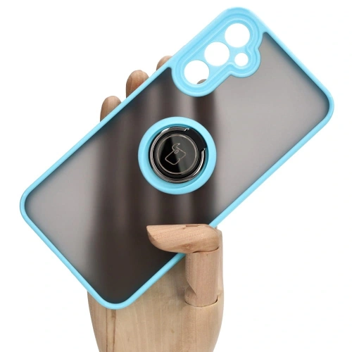 Etui z uchwytem na palec Bizon Case Hybrid Ring do Samsung Galaxy A34 5G przydymione z jasnoniebieską ramką