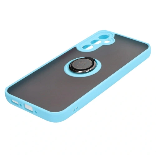 Etui z uchwytem na palec Bizon Case Hybrid Ring do Samsung Galaxy A34 5G przydymione z jasnoniebieską ramką