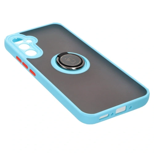 Etui z uchwytem na palec Bizon Case Hybrid Ring do Samsung Galaxy A34 5G przydymione z jasnoniebieską ramką