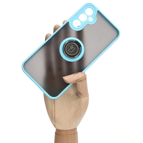 Etui z uchwytem na palec Bizon Case Hybrid Ring do Samsung Galaxy A34 5G przydymione z jasnoniebieską ramką