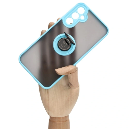 Etui z uchwytem na palec Bizon Case Hybrid Ring do Samsung Galaxy A34 5G przydymione z jasnoniebieską ramką
