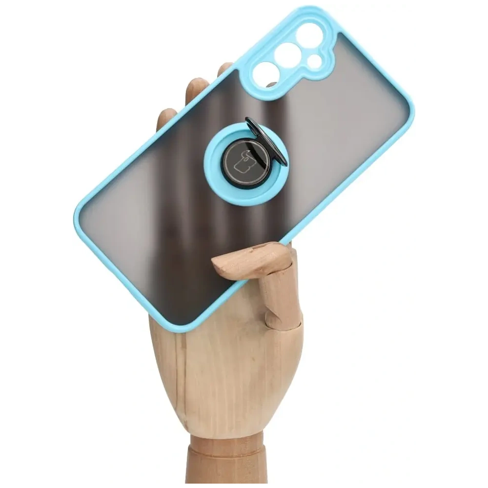 Hurtownia GSM - Etui z uchwytem na palec Bizon Case Hybrid Ring do Samsung Galaxy A34 5G przydymione z jasnoniebieską ramką - BIZ7437 - {ean13} - Hurt