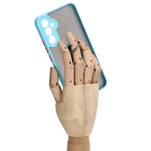 Etui z uchwytem na palec Bizon Case Hybrid Ring do Samsung Galaxy A34 5G przydymione z jasnoniebieską ramką