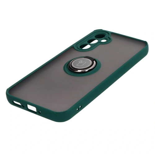 Etui z uchwytem na palec Bizon Case Hybrid Ring do Samsung Galaxy A34 5G przydymione z ciemnozieloną ramką