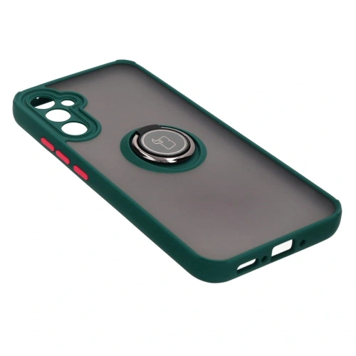 Etui z uchwytem na palec Bizon Case Hybrid Ring do Samsung Galaxy A34 5G przydymione z ciemnozieloną ramką