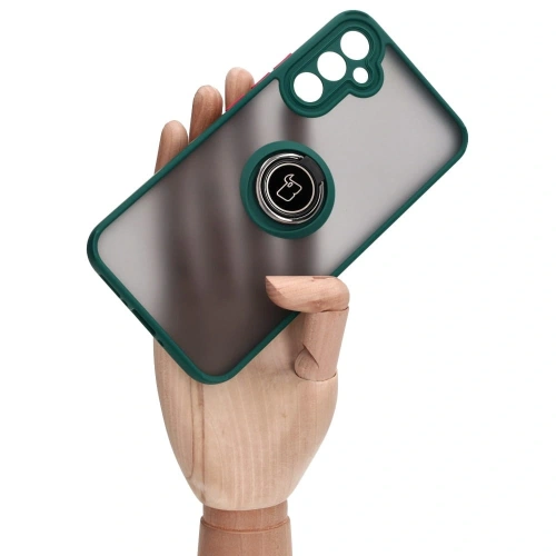 Etui z uchwytem na palec Bizon Case Hybrid Ring do Samsung Galaxy A34 5G przydymione z ciemnozieloną ramką