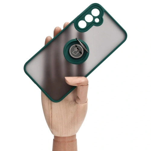 Etui z uchwytem na palec Bizon Case Hybrid Ring do Samsung Galaxy A34 5G przydymione z ciemnozieloną ramką