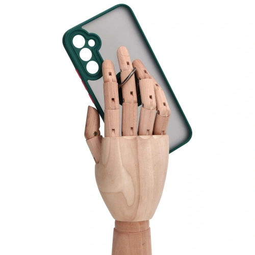 Etui z uchwytem na palec Bizon Case Hybrid Ring do Samsung Galaxy A34 5G przydymione z ciemnozieloną ramką