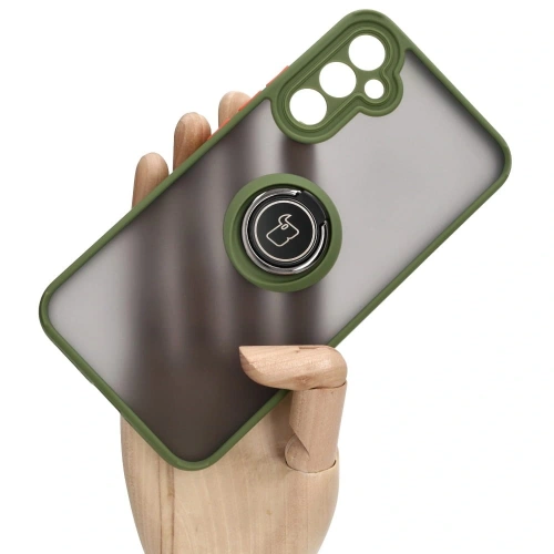 Etui z uchwytem na palec Bizon Case Hybrid Ring do Samsung Galaxy A34 5G przydymione z zieloną ramką