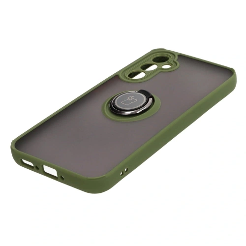 Etui z uchwytem na palec Bizon Case Hybrid Ring do Samsung Galaxy A34 5G przydymione z zieloną ramką