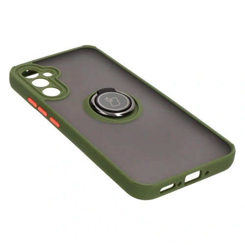 Etui z uchwytem na palec Bizon Case Hybrid Ring do Samsung Galaxy A34 5G przydymione z zieloną ramką