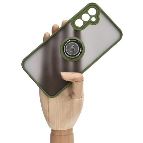 Etui z uchwytem na palec Bizon Case Hybrid Ring do Samsung Galaxy A34 5G przydymione z zieloną ramką