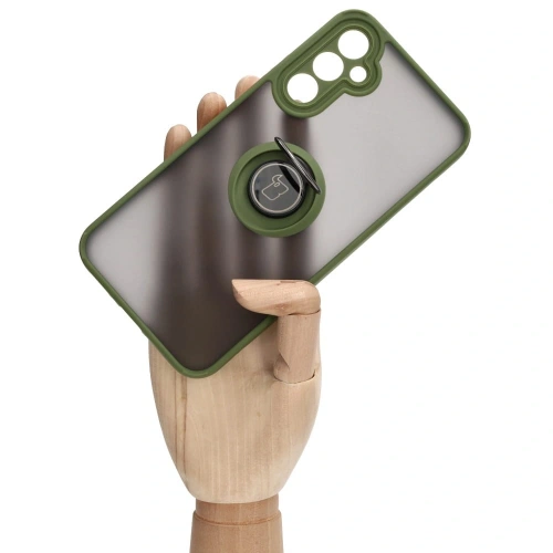 Etui z uchwytem na palec Bizon Case Hybrid Ring do Samsung Galaxy A34 5G przydymione z zieloną ramką