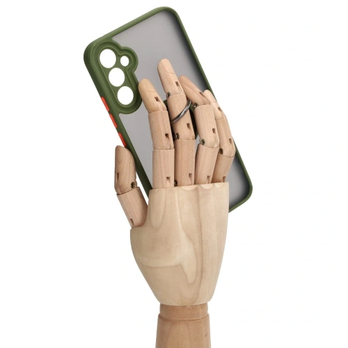 Etui z uchwytem na palec Bizon Case Hybrid Ring do Samsung Galaxy A34 5G przydymione z zieloną ramką