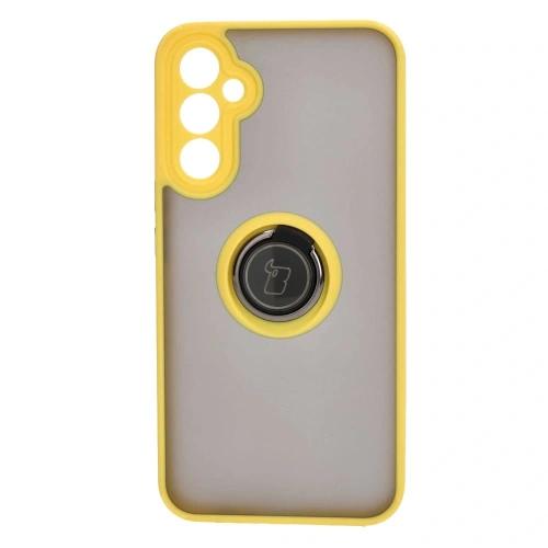 Etui z uchwytem na palec Bizon Case Hybrid Ring do Samsung Galaxy A34 5G przydymione z żółtą ramką