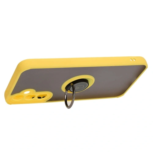 Etui z uchwytem na palec Bizon Case Hybrid Ring do Samsung Galaxy A34 5G przydymione z żółtą ramką