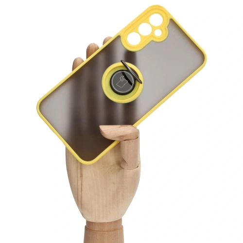 Etui z uchwytem na palec Bizon Case Hybrid Ring do Samsung Galaxy A34 5G przydymione z żółtą ramką