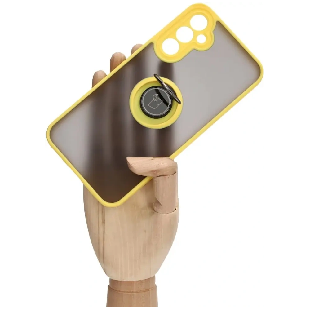 Hurtownia GSM - Etui s úchopem na prst Bizon Case Hybrid Ring do Samsung Galaxy A34 5G kouřově šedé se žlutým rámečkem - BIZ1057 - {ean13} - Hurt