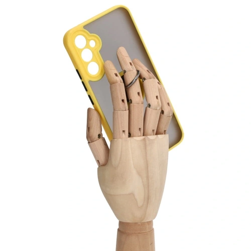 Etui z uchwytem na palec Bizon Case Hybrid Ring do Samsung Galaxy A34 5G przydymione z żółtą ramką