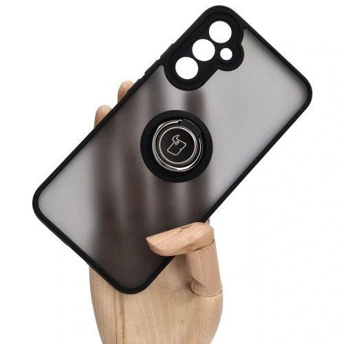 Etui z uchwytem na palec Bizon Case Hybrid Ring do Samsung Galaxy A34 5G przydymione z czarną ramką