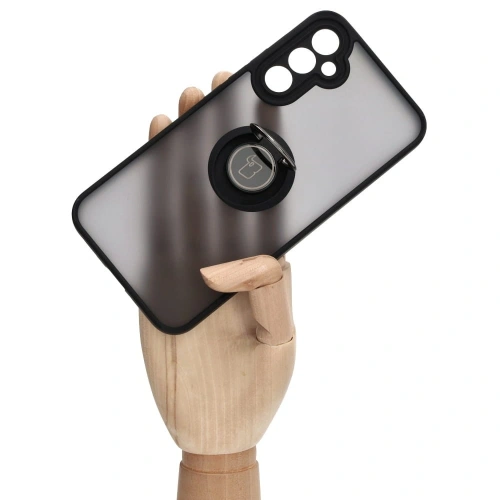 Etui z uchwytem na palec Bizon Case Hybrid Ring do Samsung Galaxy A34 5G przydymione z czarną ramką