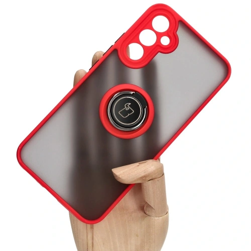 Etui z uchwytem na palec Bizon Case Hybrid Ring do Samsung Galaxy A34 5G przydymione z czerwoną ramką