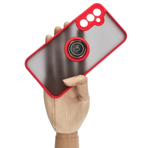 Etui z uchwytem na palec Bizon Case Hybrid Ring do Samsung Galaxy A34 5G przydymione z czerwoną ramką